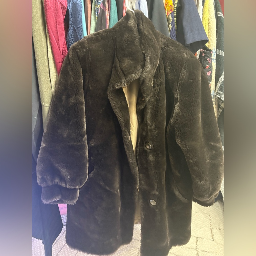 VINTAGE Reversible Faux Fur Chocolate Brown Coat